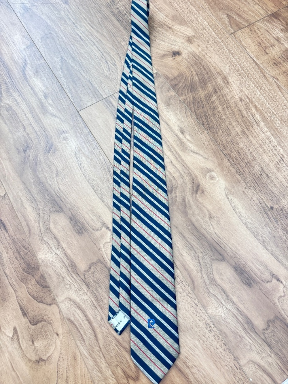 Pierre Cardin Striped Necktie Navy Tan Red Classic Men’s Dress Tie Vintage